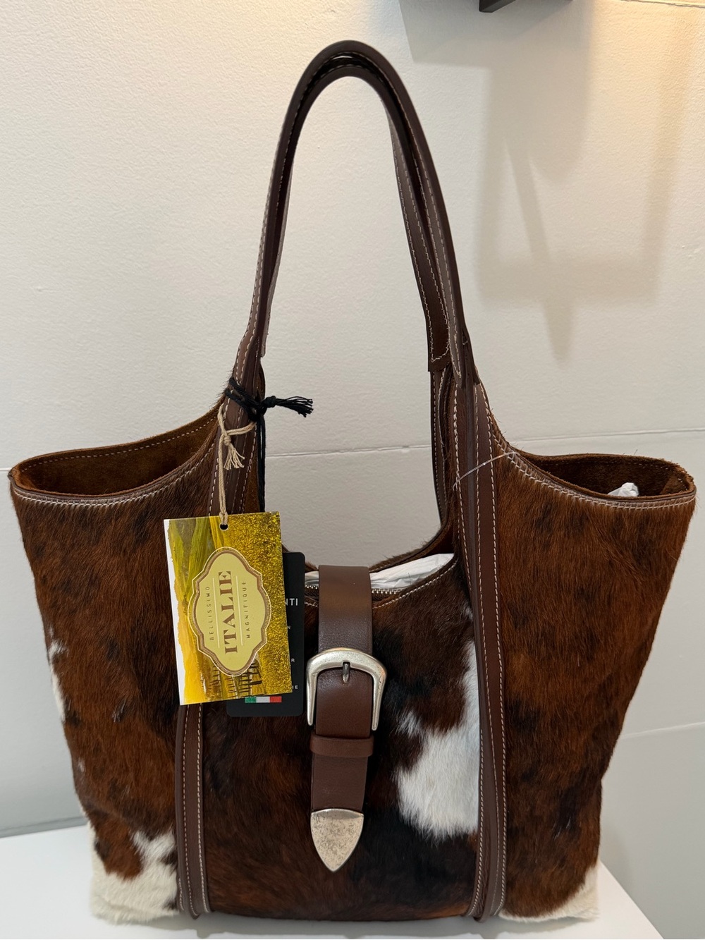 Cavalcanti Brown & White Cowhide Bag NWT